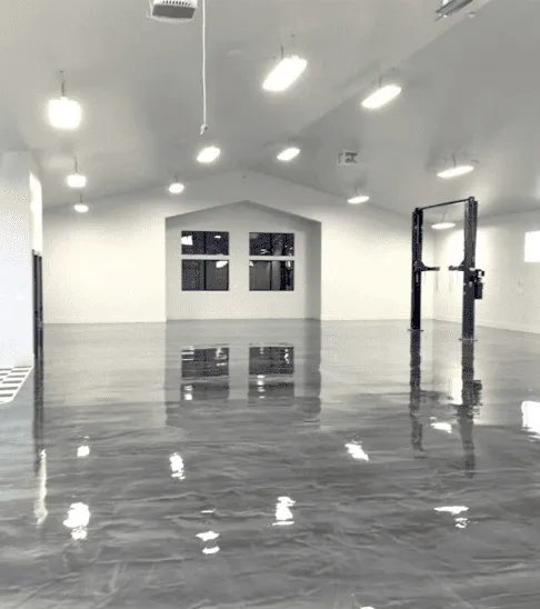 Concrete Masters v2 Glossy metallic epoxy showroom floor after installation