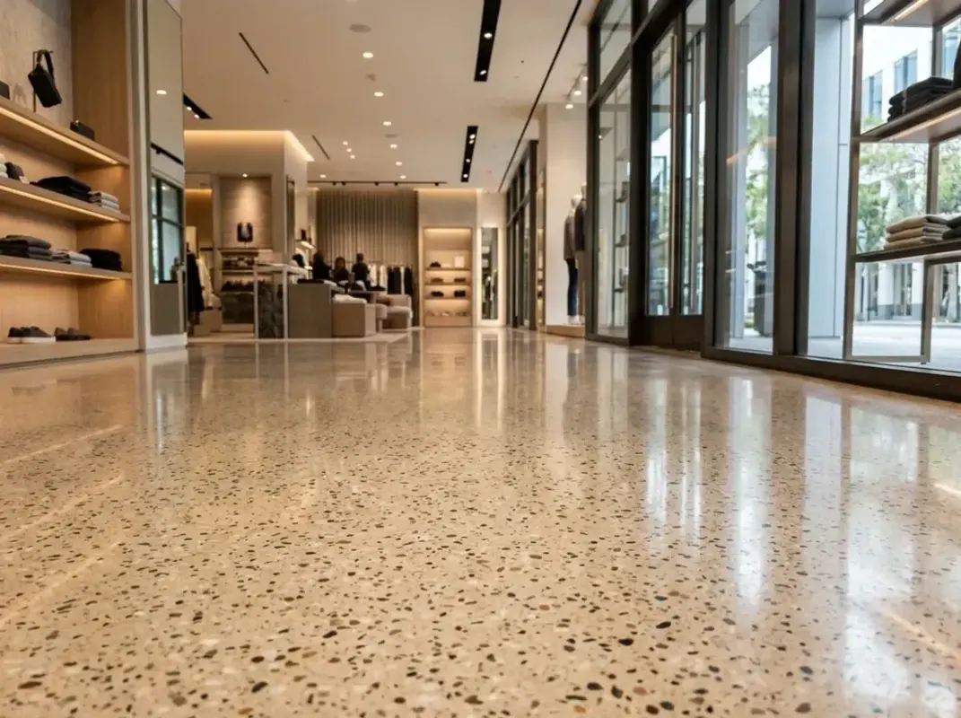Concrete Masters v2 Polished concrete floor with mirror-like reflective finish