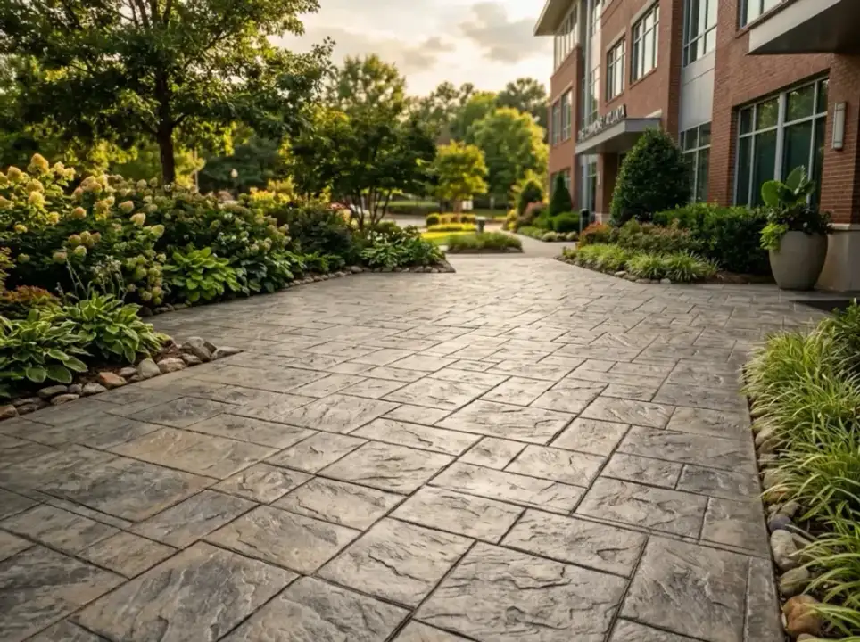 Concrete Masters v2 Stamped concrete patio with custom stone pattern