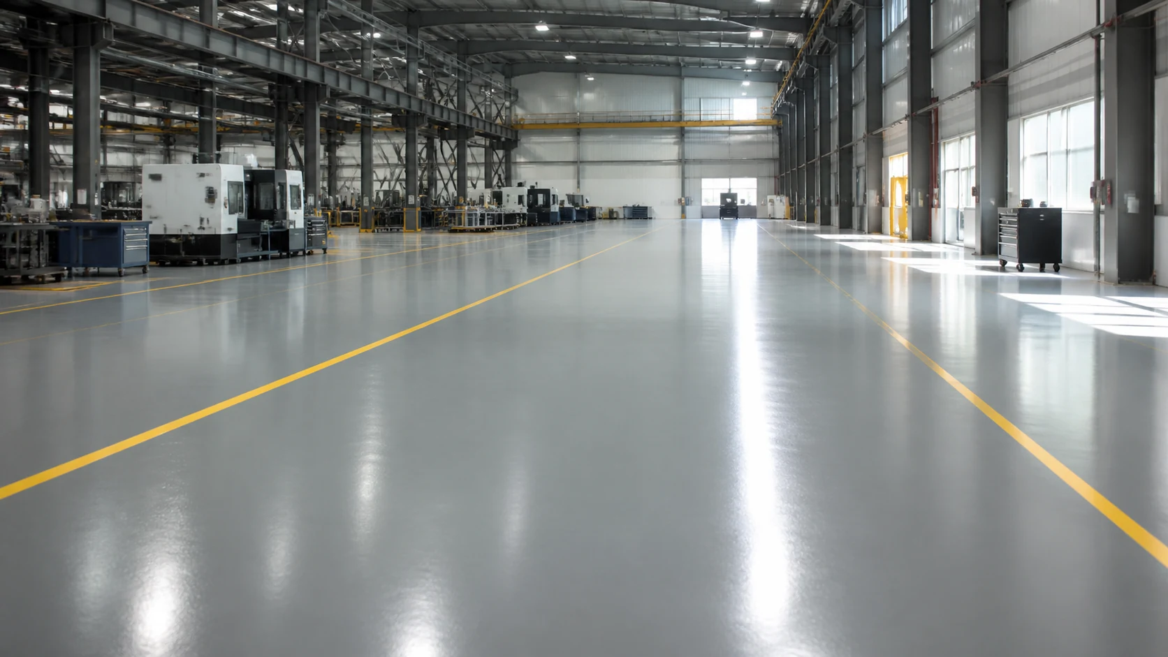 Concrete Masters v2 Seamless industrial concrete floor in a manufacturing facility