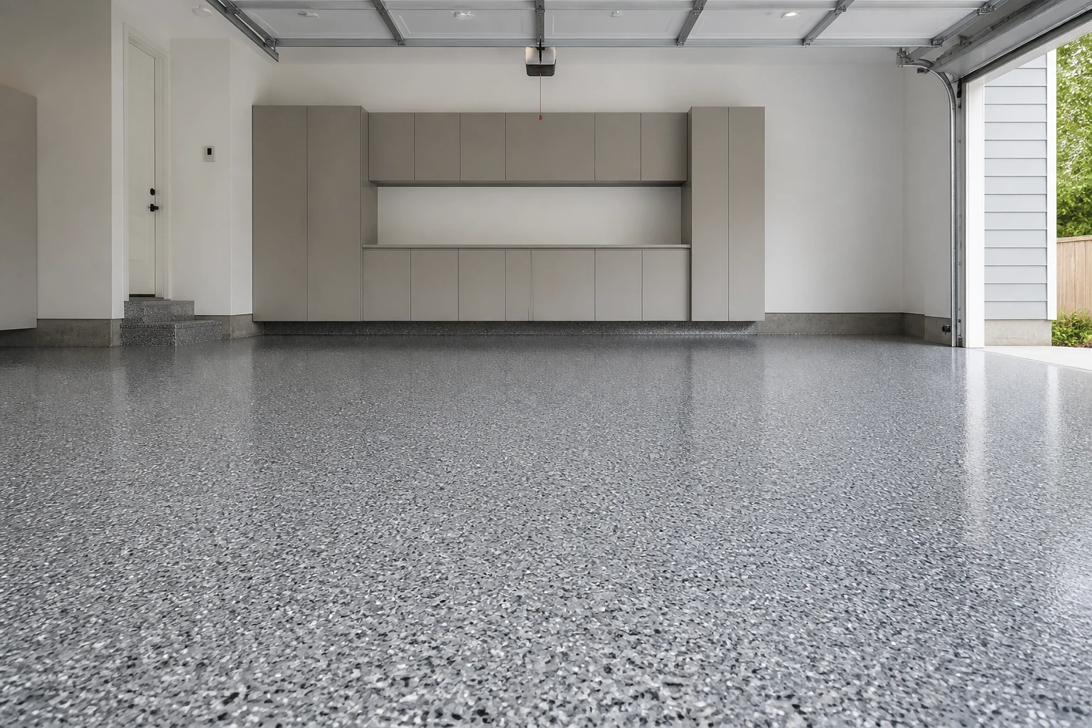 Concrete Masters v2 Decorative flake epoxy garage floor with a slip-resistant finish in Metro Atlanta